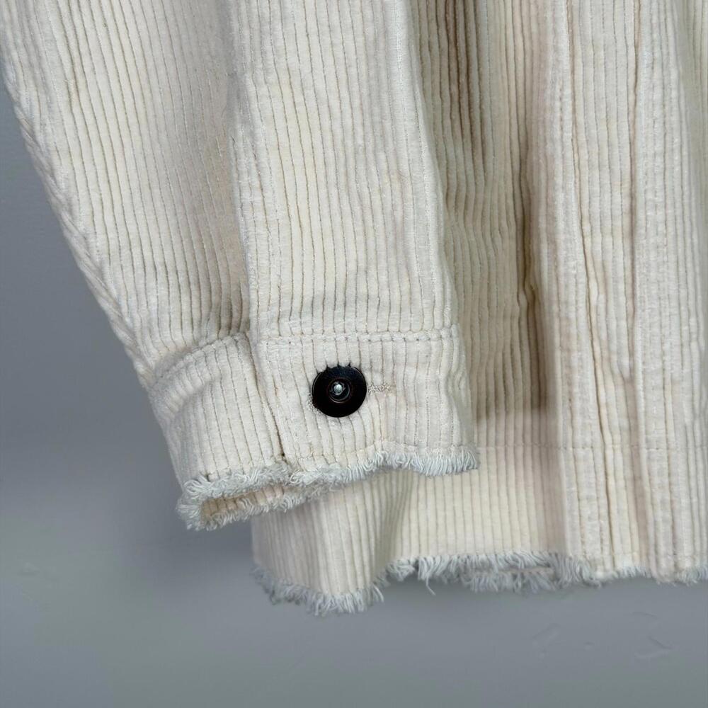 Zara Oversized Ribbed Corduroy Raw Hem Button Down Jacket Pockets XL Ivory - Picture 3 of 7
